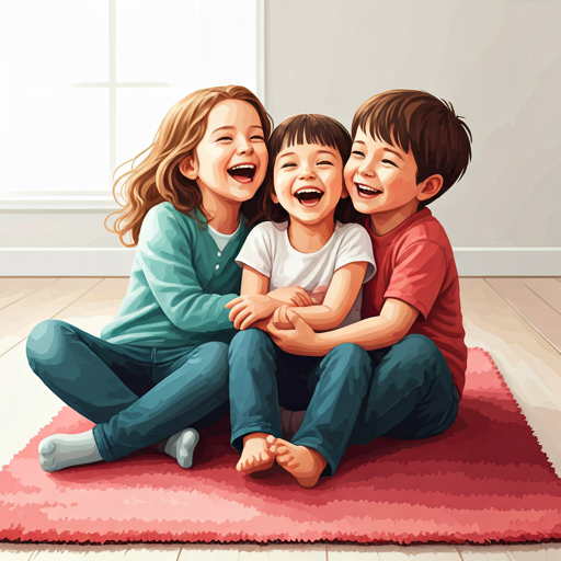 Niños riendo sobre una alfombra suave